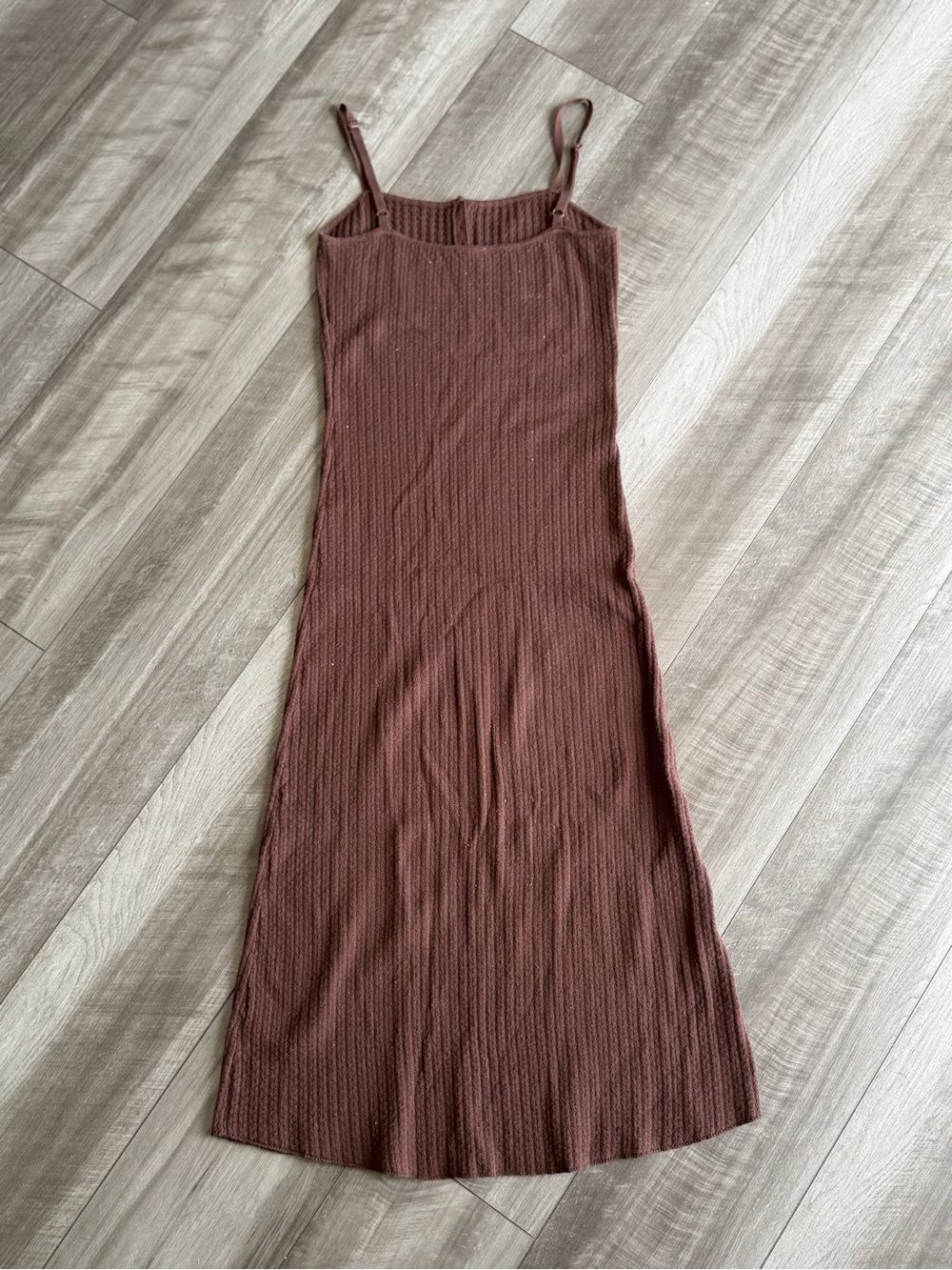 juem Australia Sz 8 Women’s Brown Ribbed Midi Dress 100% Organic Cotton Boho - Picture 3 of 4
